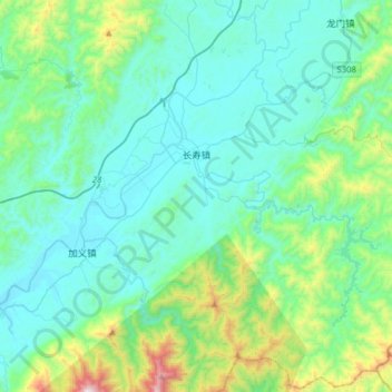 Mapa topográfico 长寿镇, altitud, relieve