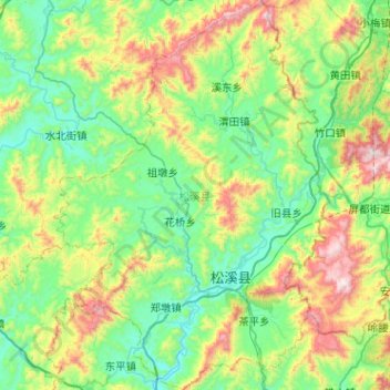 Mapa topográfico 松溪县, altitud, relieve