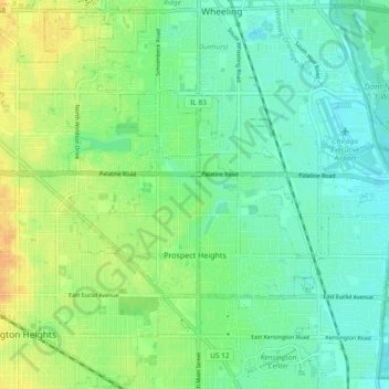 Mapa topográfico Prospect Heights, altitud, relieve
