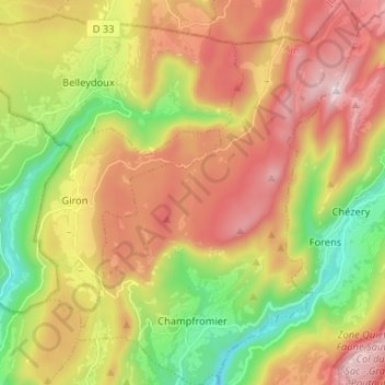 Mapa topográfico Champfromier, altitud, relieve