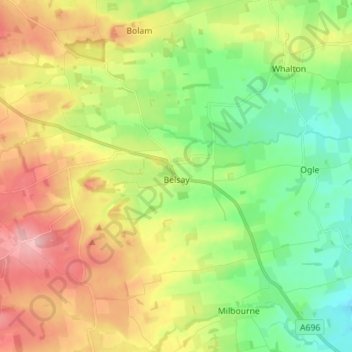 Mapa topográfico Belsay, altitud, relieve
