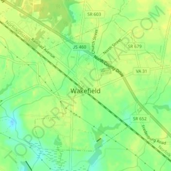 Mapa topográfico Wakefield, altitud, relieve