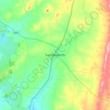 Mapa topográfico Saddleworth, altitud, relieve