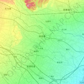 Mapa topográfico 唐昌镇, altitud, relieve