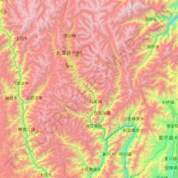 Mapa topográfico 九龙县, altitud, relieve
