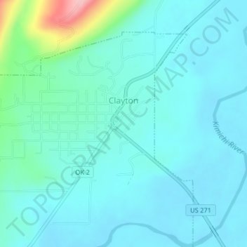 Mapa topográfico Clayton, altitud, relieve