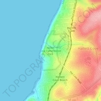 Mapa topográfico Hallett Cove Conservation Park, altitud, relieve