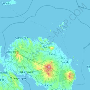 Mapa topográfico Camarines Norte, altitud, relieve