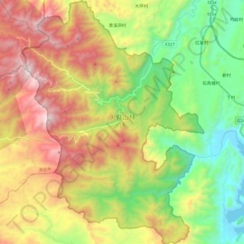 Mapa topográfico 天井山林场, altitud, relieve