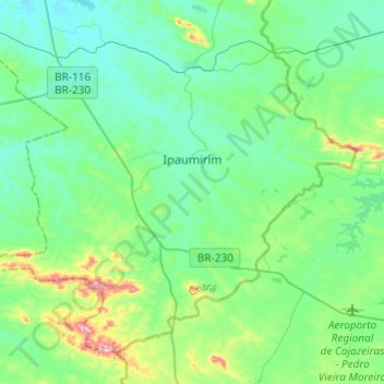 Mapa topográfico Ipaumirim, altitud, relieve