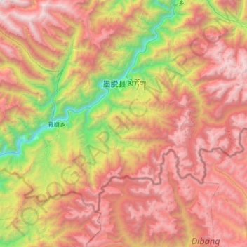 Mapa topográfico 墨脱镇, altitud, relieve
