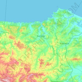 Mapa topográfico Kandıra, altitud, relieve