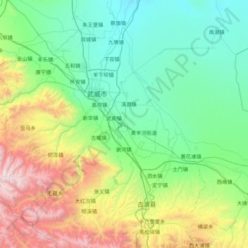 Mapa topográfico 凉州区, altitud, relieve