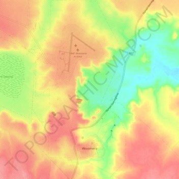 Mapa topográfico Woomera, altitud, relieve