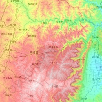Mapa topográfico 平顺县, altitud, relieve