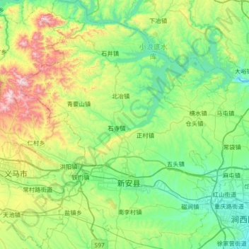 Mapa topográfico 新安县, altitud, relieve