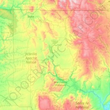 Mapa topográfico Rio Chama, altitud, relieve