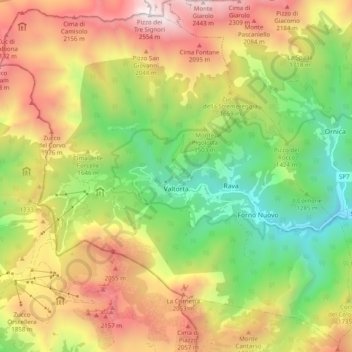 Mapa topográfico Valtorta, altitud, relieve