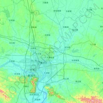 Mapa topográfico 襄州区, altitud, relieve