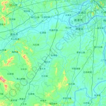 Mapa topográfico 湘潭县, altitud, relieve