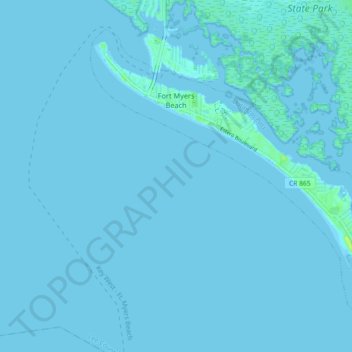 Mapa topográfico Fort Myers Beach, altitud, relieve