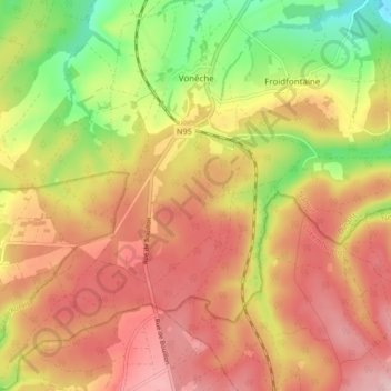 Mapa topográfico Vonêche, altitud, relieve