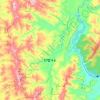 Mapa topográfico 罗塔坪乡, altitud, relieve