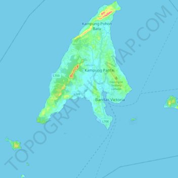 Mapa topográfico Labuan, altitud, relieve