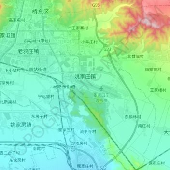 Mapa topográfico 姚家庄镇, altitud, relieve