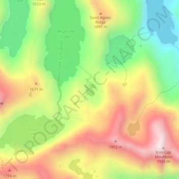 Mapa topográfico Azure Lake, altitud, relieve