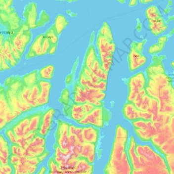 Mapa topográfico Troms, altitud, relieve