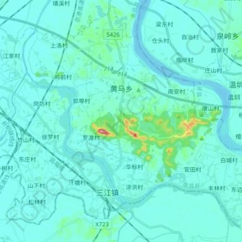 Mapa topográfico 黄马乡, altitud, relieve