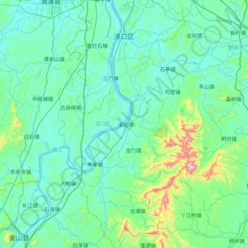 Mapa topográfico 渌口区, altitud, relieve