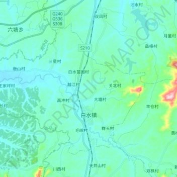 Mapa topográfico 白水镇, altitud, relieve