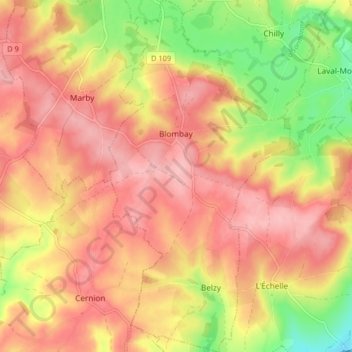 Mapa topográfico Blombay, altitud, relieve