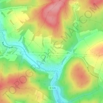 Mapa topográfico Allondans, altitud, relieve