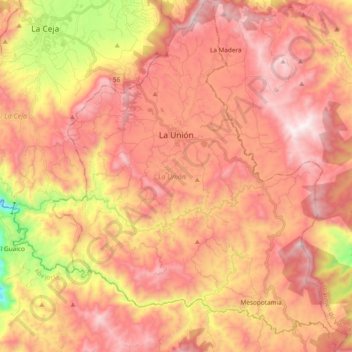 Mapa topográfico La Unión, altitud, relieve