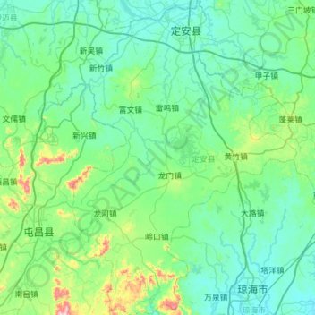 Mapa topográfico 定安县, altitud, relieve