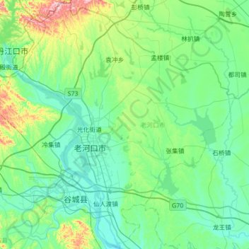Mapa topográfico 老河口市, altitud, relieve