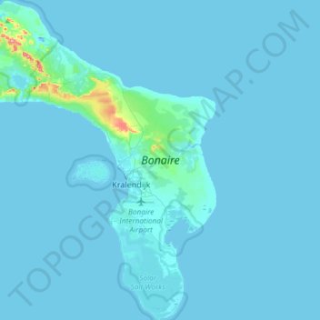 Mapa topográfico Bonaire, altitud, relieve