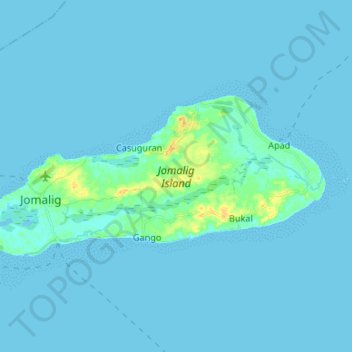 Mapa topográfico Jomalig Island, altitud, relieve