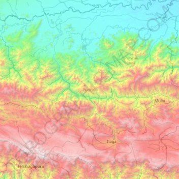 Mapa topográfico Puncak, altitud, relieve