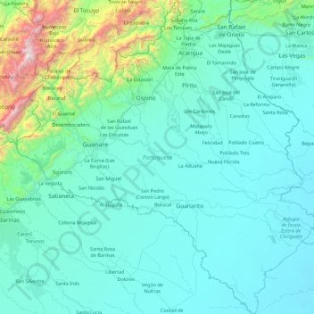 Mapa topográfico Estado Portuguesa, altitud, relieve