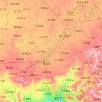 Mapa topográfico 张北县, altitud, relieve