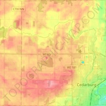 Mapa topográfico Town of Cedarburg, altitud, relieve