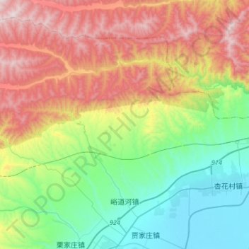 Mapa topográfico 峪道河镇, altitud, relieve
