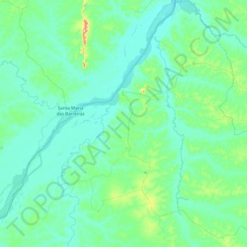 Mapa topográfico Araguacema, altitud, relieve