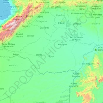 Mapa topográfico Río Arauca, altitud, relieve