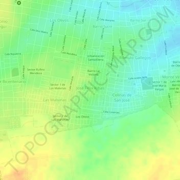 Mapa topográfico José Félix Ribas, altitud, relieve
