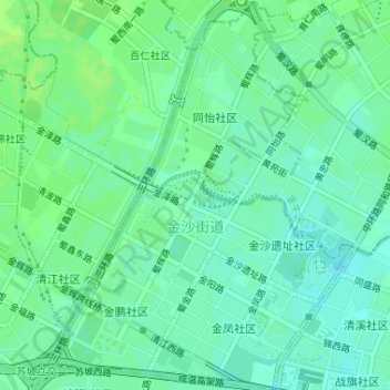 Mapa topográfico 金沙街道, altitud, relieve